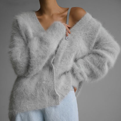 Women’s Faux Fur Cardigan Soft Oversized Knit Sweater