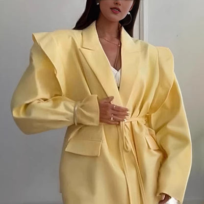 Women's Tie Waist Blazer Oversized Casual Jacket