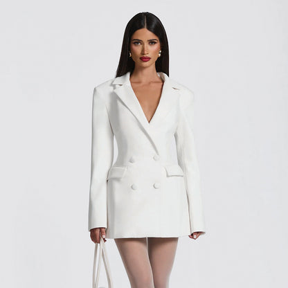 Women V Neck Long Sleeve Blazer Bodycon Mini Dress