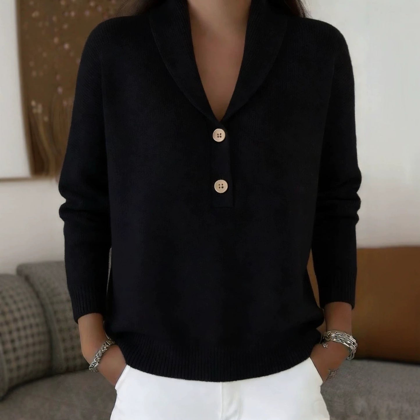 Women's Polo Collar Button Knit Sweater Pullover