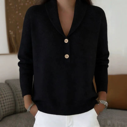 Women's Polo Collar Button Sweater Long Sleeve Casual Top