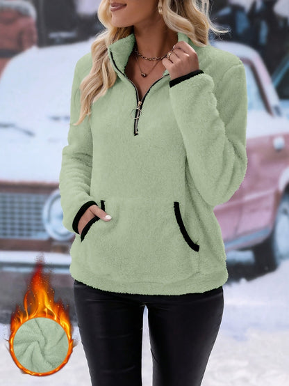 Women's Sherpa Quarter Zip Pullover Oversized Fleece Pocket