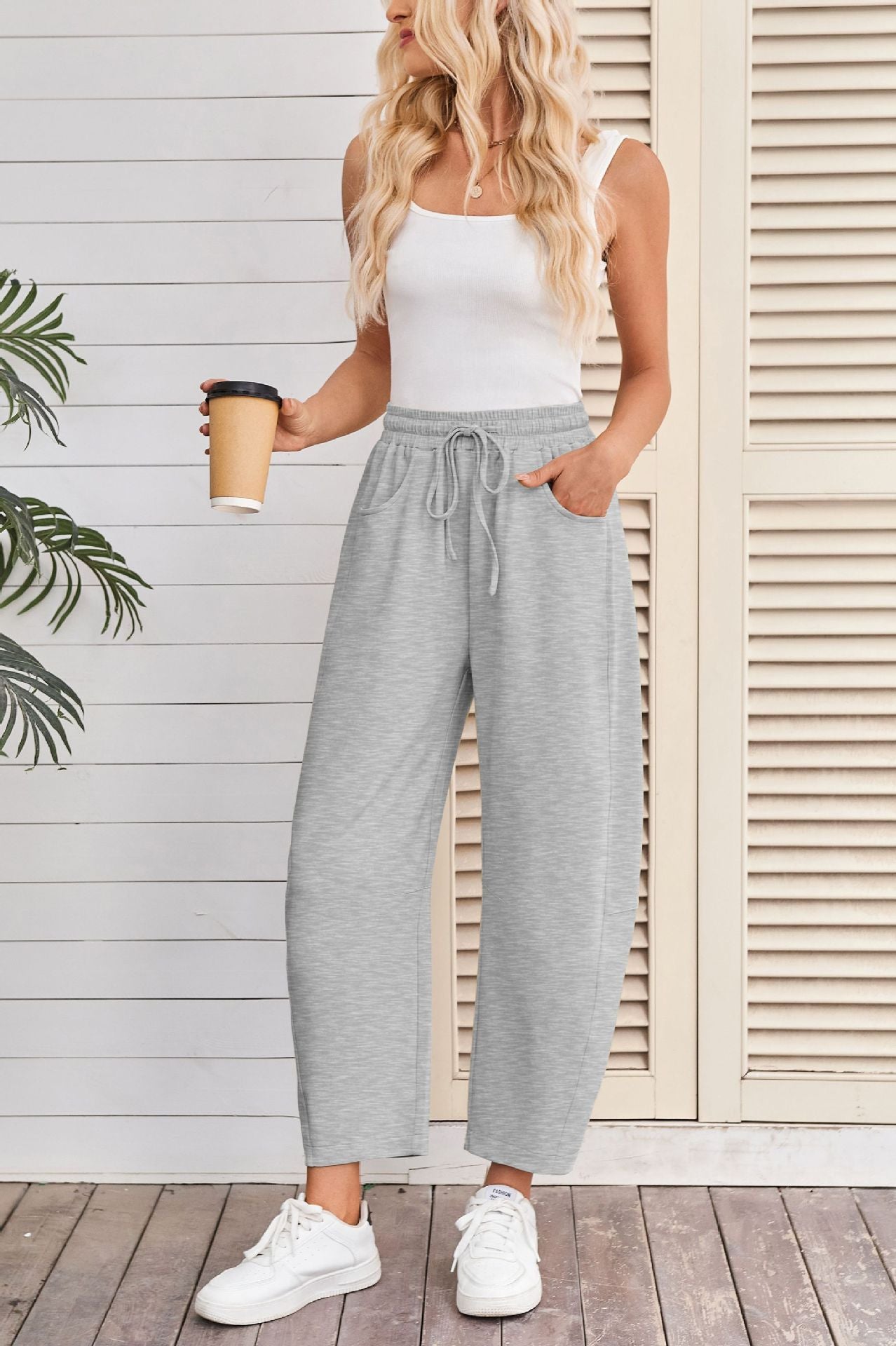 Drawstring Pocket Cropped Jogger Pants Casual Street Style