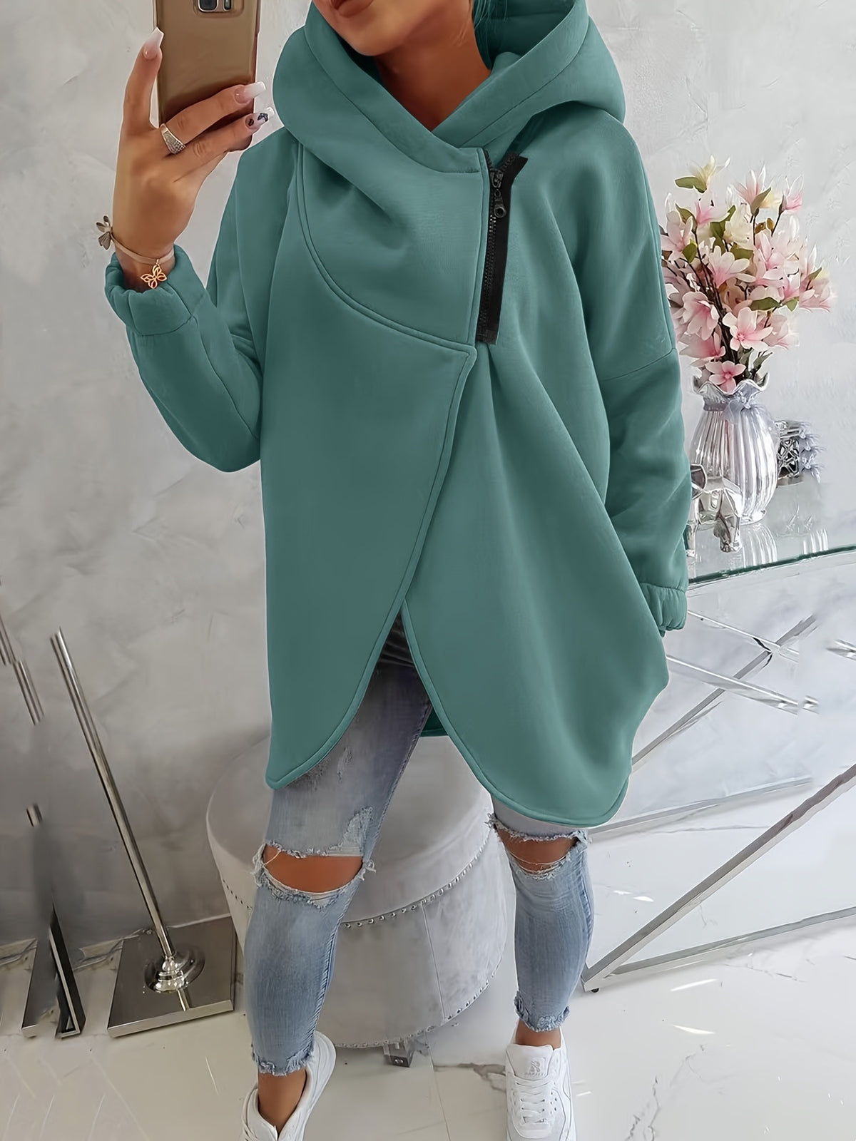 Women's Oversized Fleece Zip Hoodie Sweatshirt