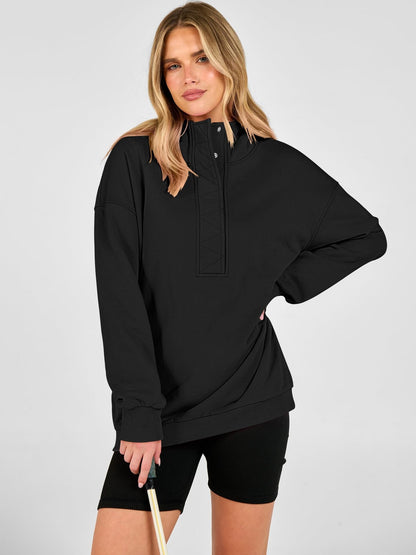 Snap Button Oversized Pullover Hoodie Sweatshirt