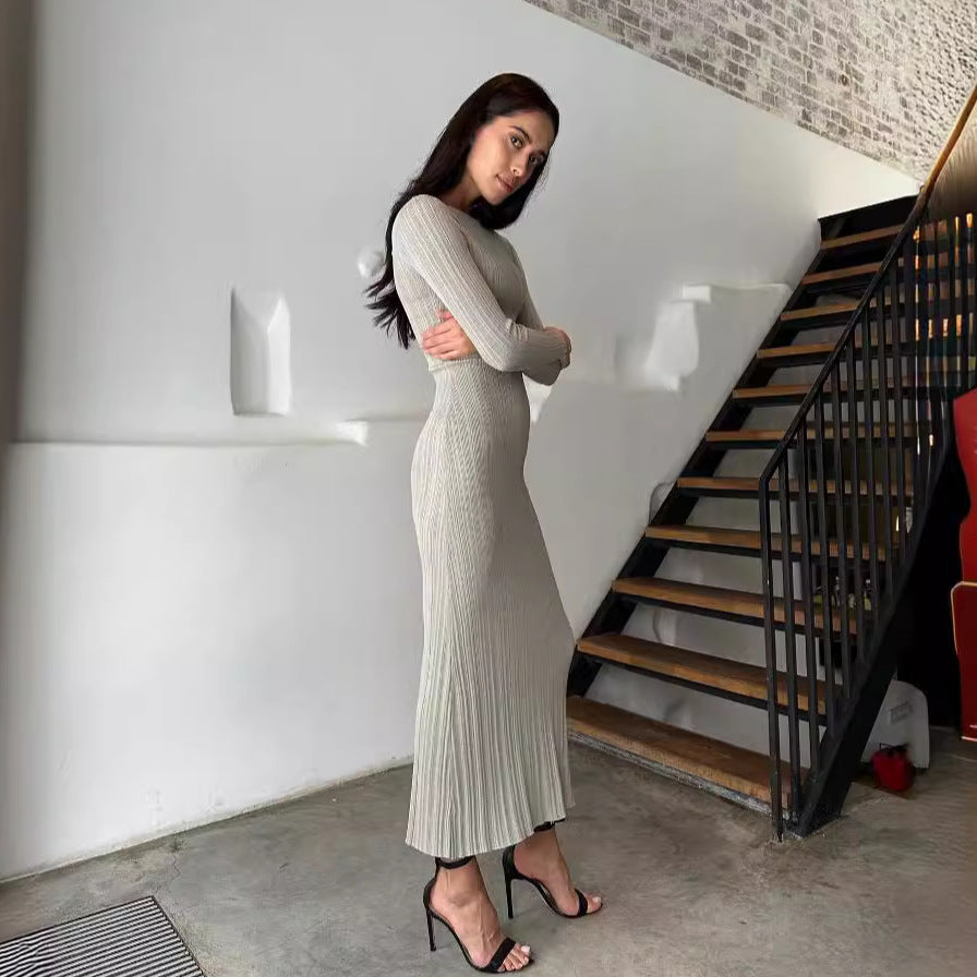 Women's Ribbed Knit Long Sleeve Bodycon Maxi Dress