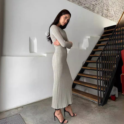Women's Ribbed Knit Long Sleeve Bodycon Maxi Dress