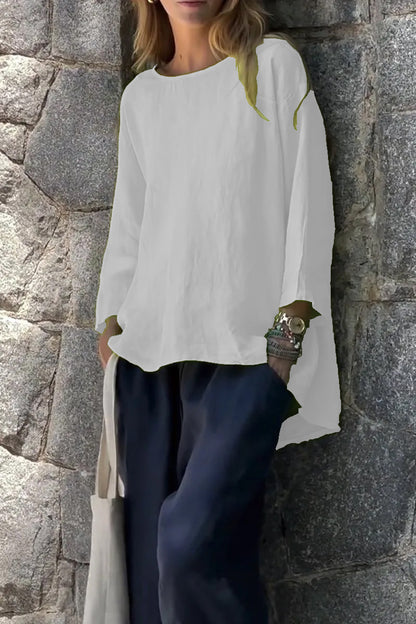 Women's Linen Blend 3/4 Sleeve Loose Casual Blouse Top