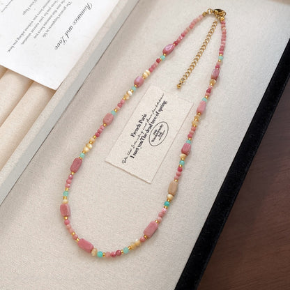 Natural Stone Beaded Necklace Colorful Summer Jewelry
