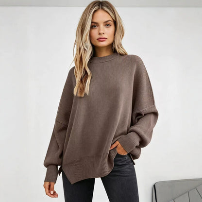 Women's Oversized Batwing Sweater Side Slit Pullover
