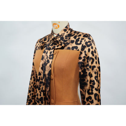 Leopard Print Tie Neck Blouse & Wide Leg Pants Set