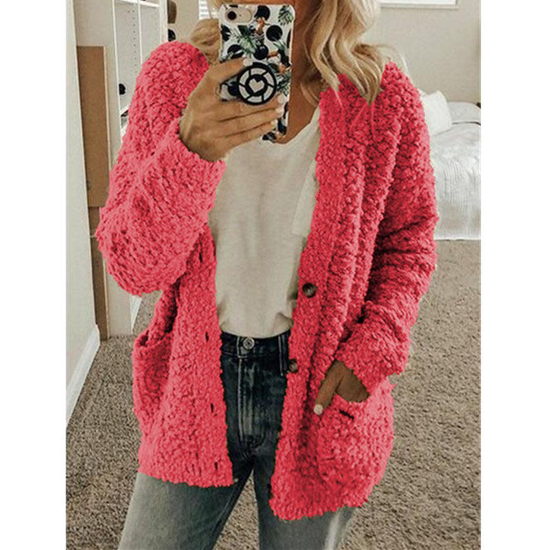 Teddy Fleece Button Front Cardigan Relaxed Fit Outerwear