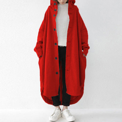 Women's Oversized Hooded Long Button Front Coat