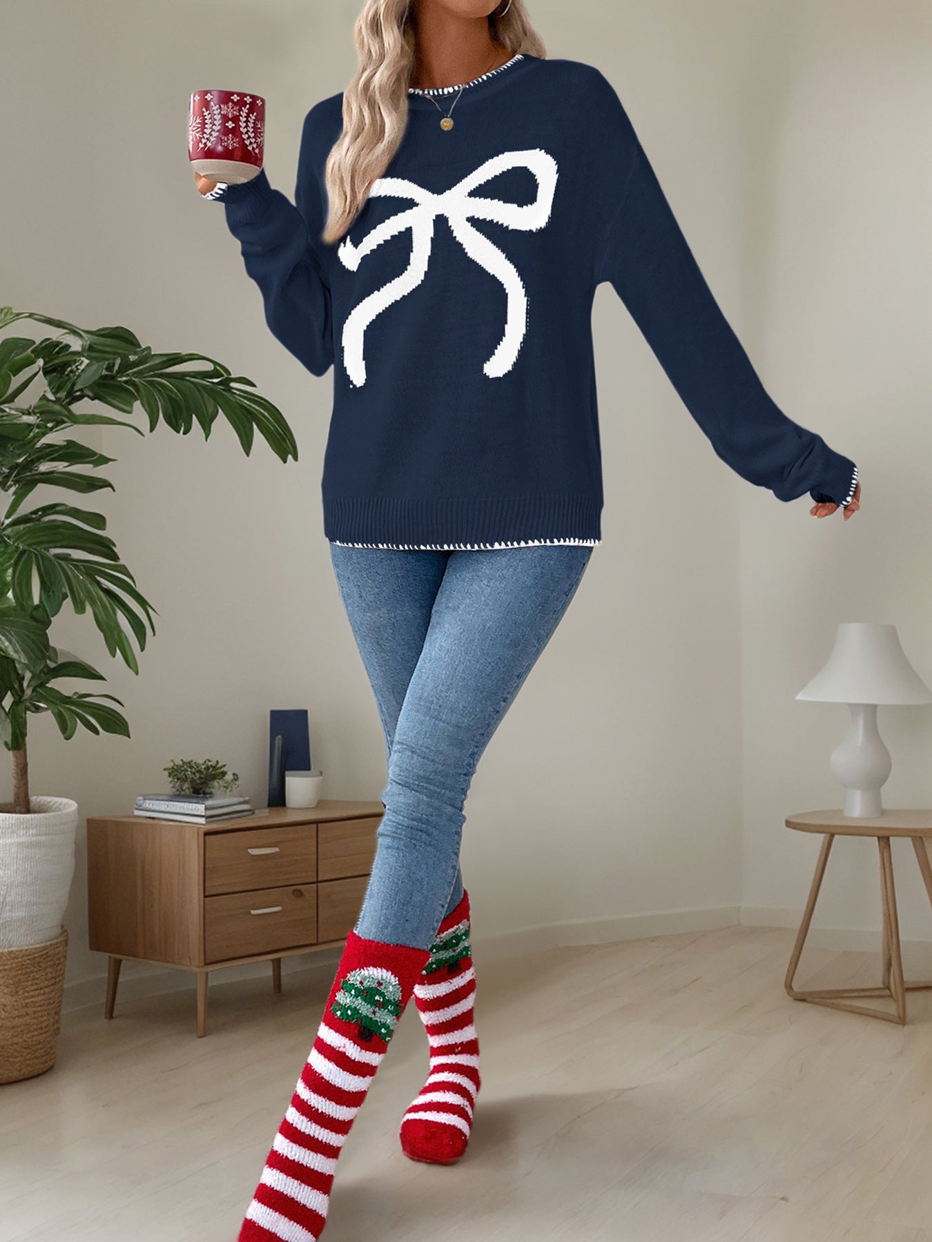 Christmas/Valentine’s Day Bow Knit Sweater Holiday Pullover
