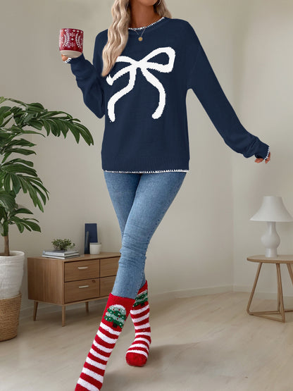Christmas/Valentine’s Day Bow Knit Sweater Holiday Pullover