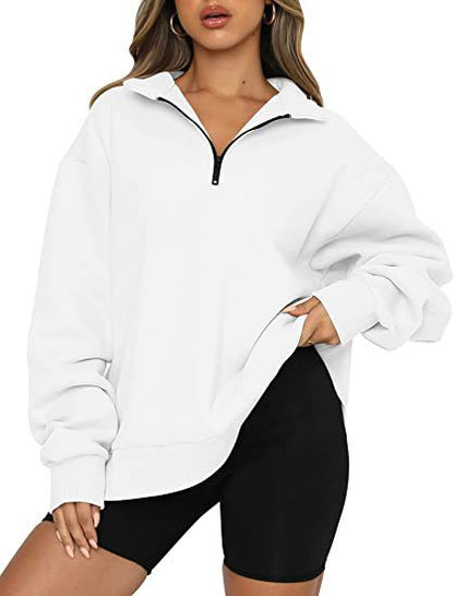 Plus Size Women's Half Zip Sweatshirt Fleece Stand-Up Collar Long Sleeve Oversized Stand-Up Collar Autumn and Winter Warm Sweatshirts Tops