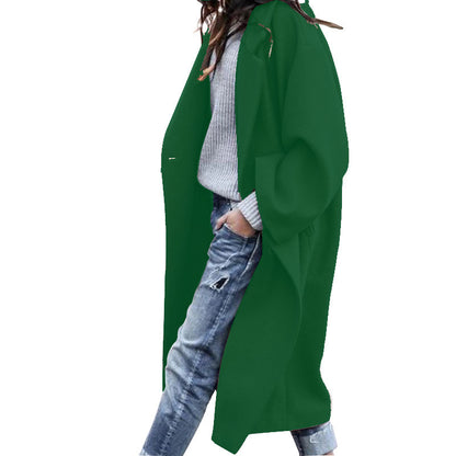 Women's Oversized Long Wool Coat Lapel Single Button