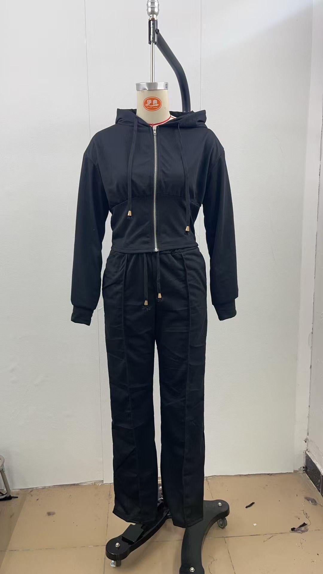 Women's Zip Hoodie Flared Pants Two Piece Lounge Set