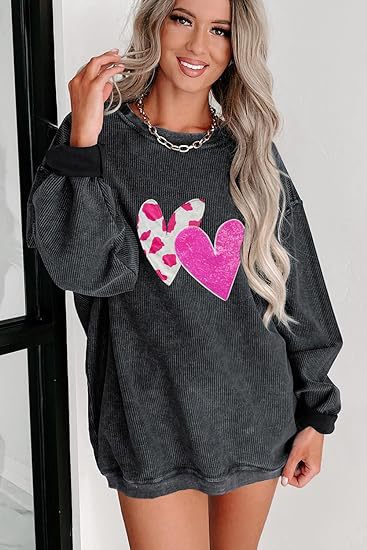 Women's Corduroy Oversized Embroidered Crewneck Sweatshirt