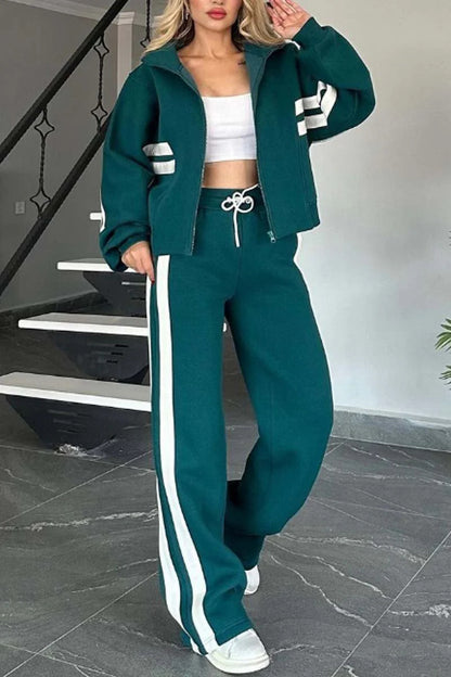 Women's Y2K Striped Zip Up Tracksuit Set