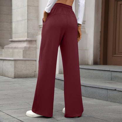 Womens Wide Leg Pants Elastic Waist Drawstring Pockets