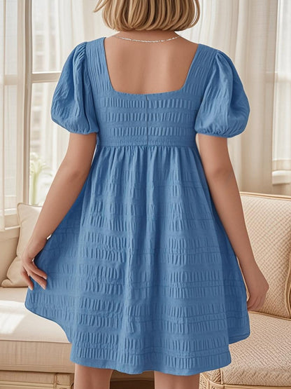 Square Neck Puff Sleeve Fit & Flare Summer Dress