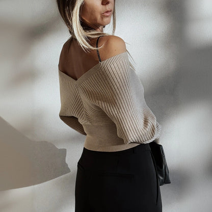 Women's Ribbed Bardot Crop Top Long Sleeve Fitted