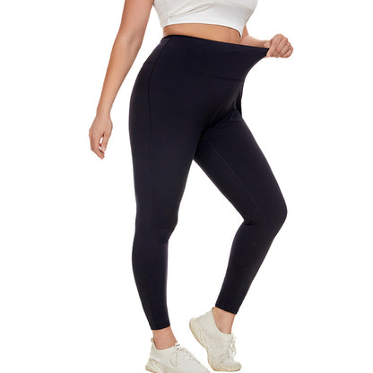 Puls Size Tight Plus Fleece Yoga Pants Nude Contrast Color Fitness Sports Pants