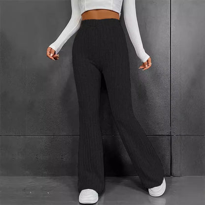 Women's High Waisted Ribbed Flare Pants Fleece Lined Casual
