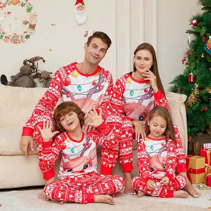 Parent-child Loungewear Deer Print Crew Neck Long-sleeved Christmas Pajama Set