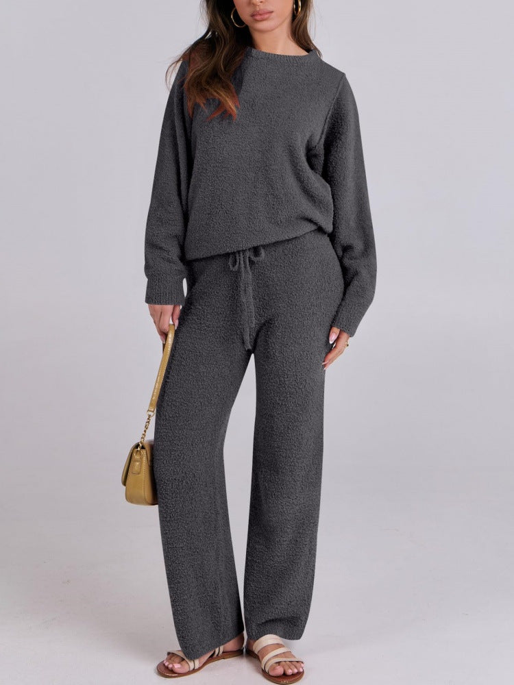 Women's Cozy Knit Two Piece Lounge Set Long Sleeve Outfit