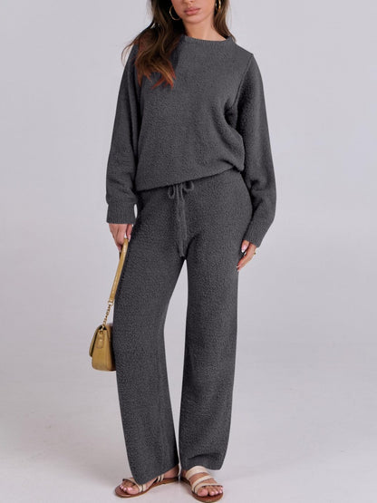 Women's Cozy Knit Two Piece Lounge Set Long Sleeve Outfit
