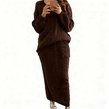 Cable Knit Sweater & Maxi Skirt Two Piece Set