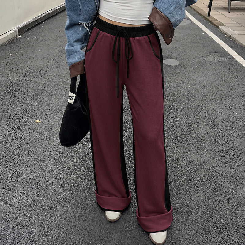 Women's High Waist Colorblock Wide Leg Sweatpants Pockets