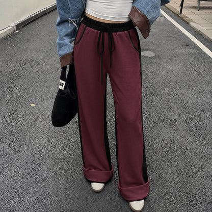 Women's High Waist Colorblock Wide Leg Sweatpants Pockets