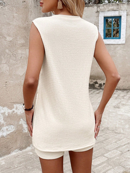 Casual Sleeveless Split Long Top & Shorts Summer Set