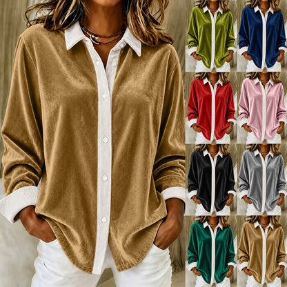 Women's Velvet Contrast Trim Button Down Shirt