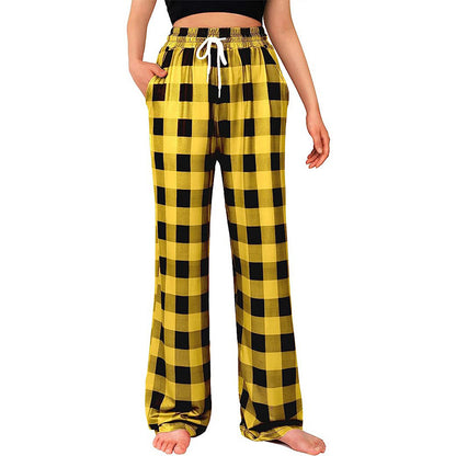 Womens Plaid Pajama Pants Drawstring Wide Leg Lounge