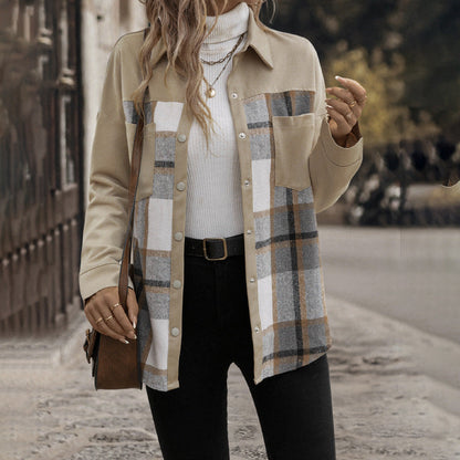 Plaid Lapel Button-Down Long Sleeve Shacket for Women