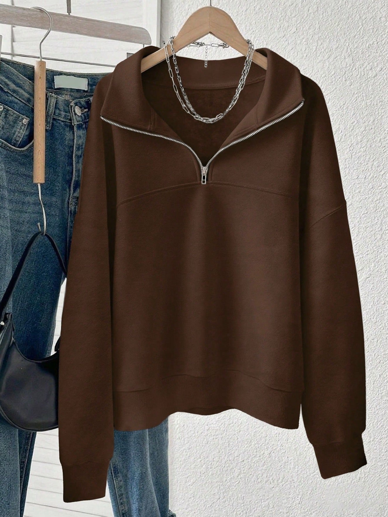 Half Zip Pullover Sweatshirt Oversized Y2K Long Sleeve