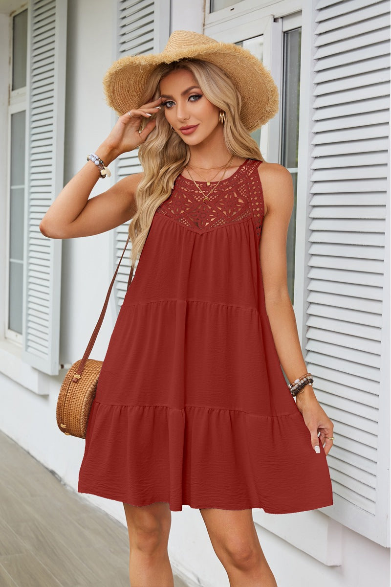 Lace Crochet Sleeveless A Line Mini Dress Casual Summer