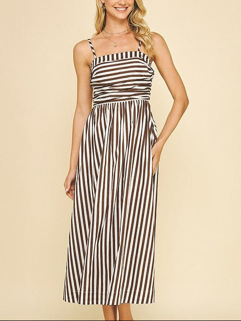 Striped Maxi Dress Smocked Spaghetti Strap Resort Dress