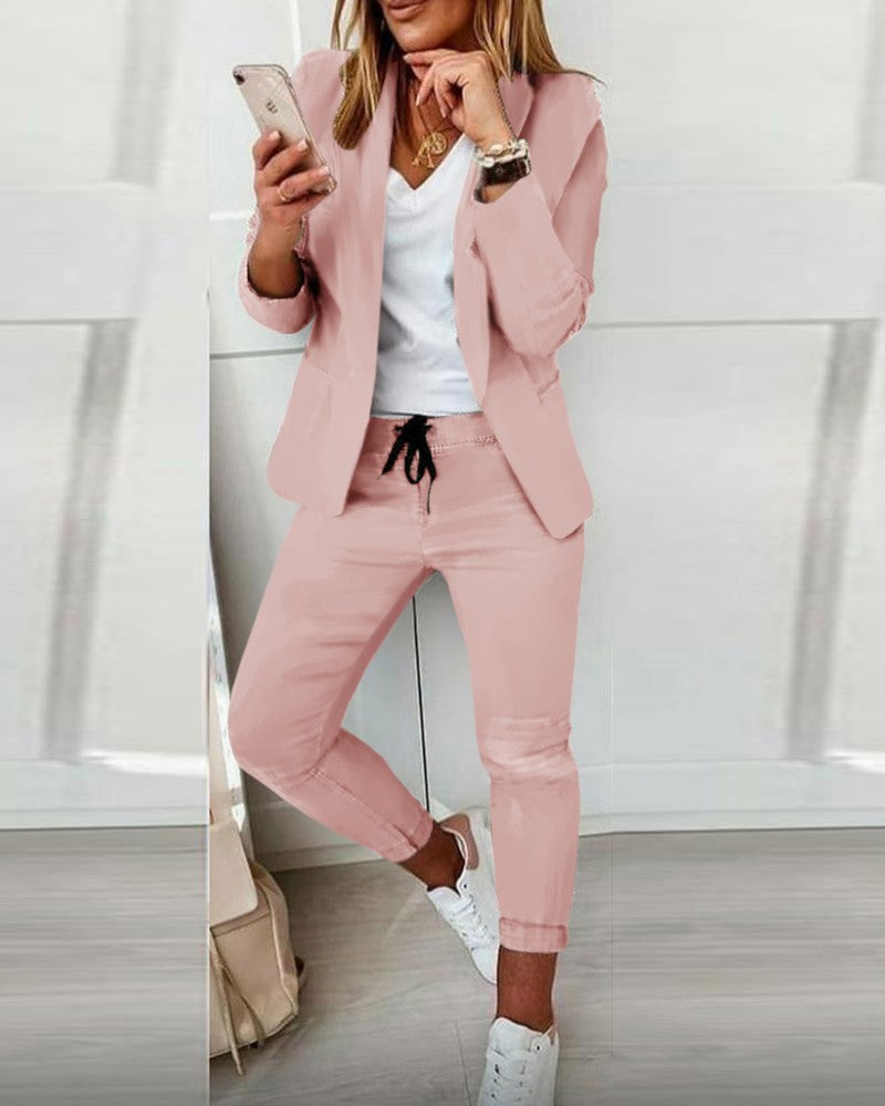 Women's Casual Blazer & Pants Two-Piece Suit Set
