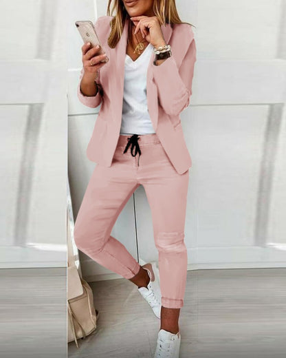 Women's Casual Blazer & Pants Two-Piece Suit Set