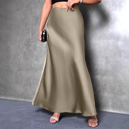 Women's Satin Maxi Skirt A-Line High Waist Long