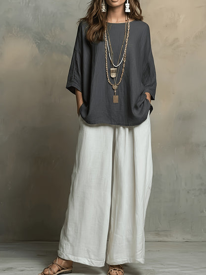 Women's Boho Color Block Two Piece Set Wide Leg Pants