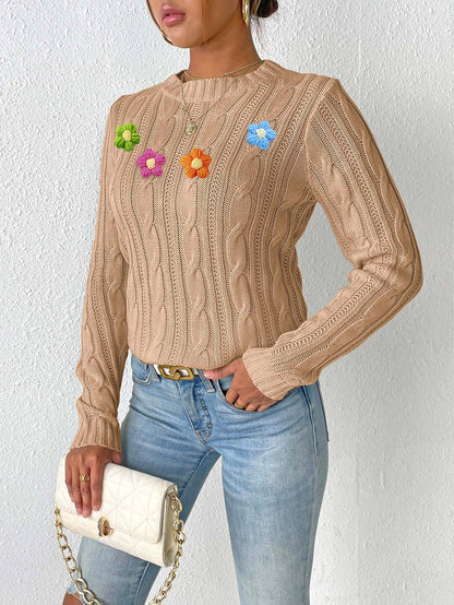 Women's Crew Neck Bottom Shirt Hand Hook Splicing Sweater