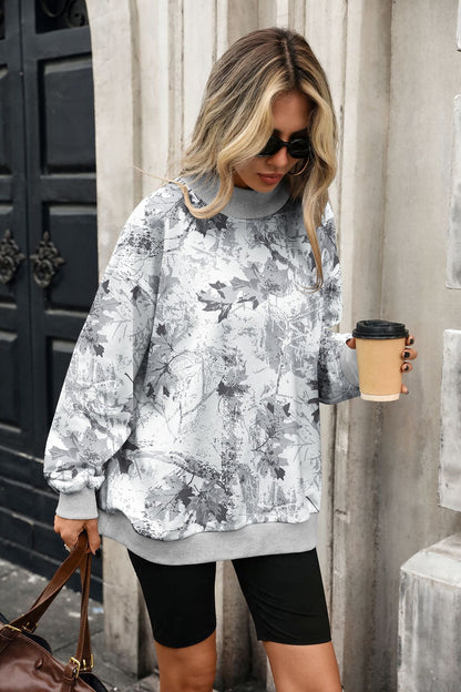 Women's Oversized Printed Mock Neck Sweatshirt Long Sleeve