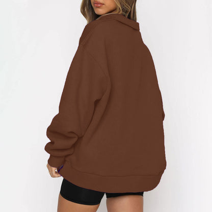 Oversized Half Zip Fleece Pullover Sweatshirt with Pocket