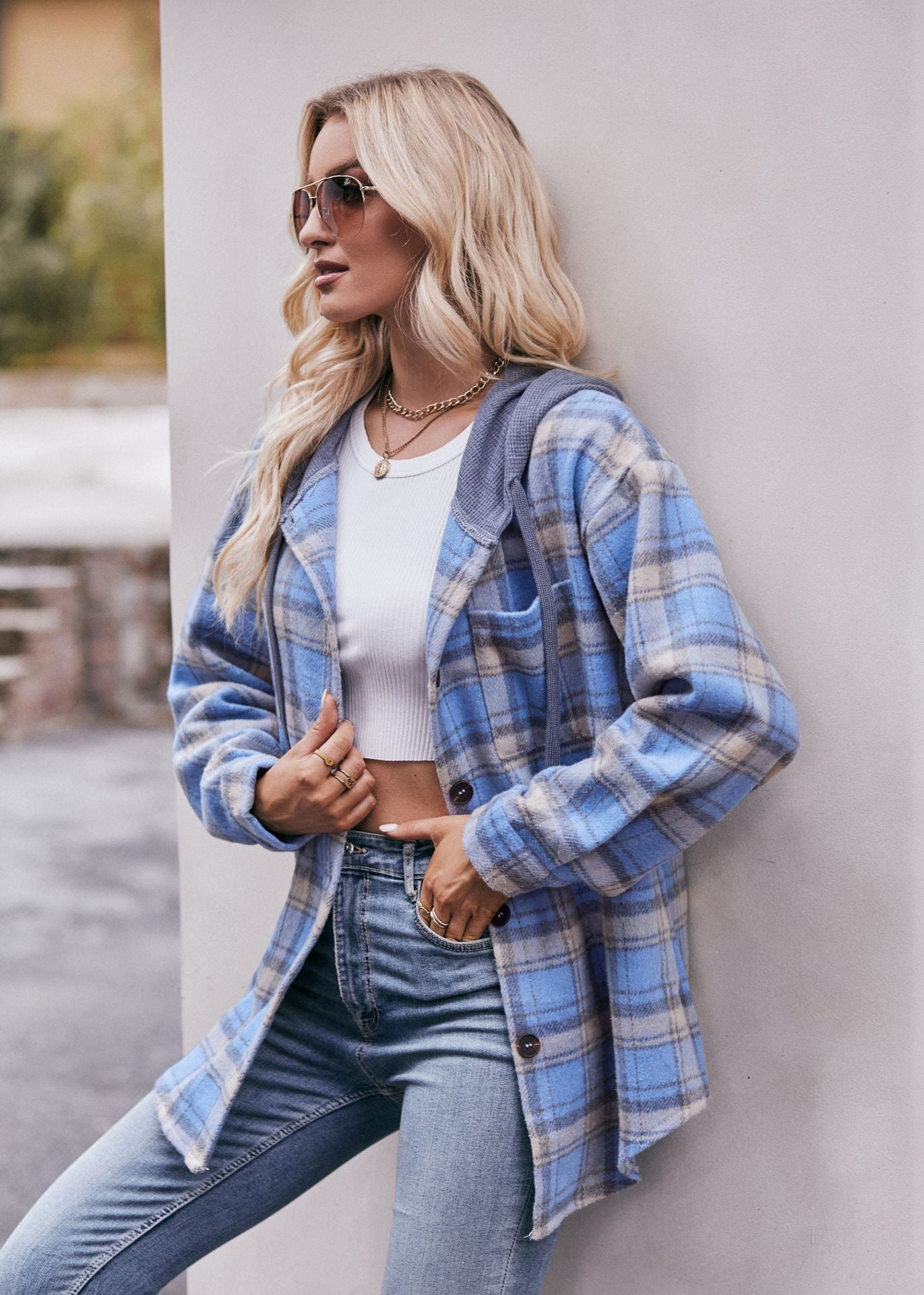 Plaid Hooded Shacket Jacket Oversized Fall Flannel Coat